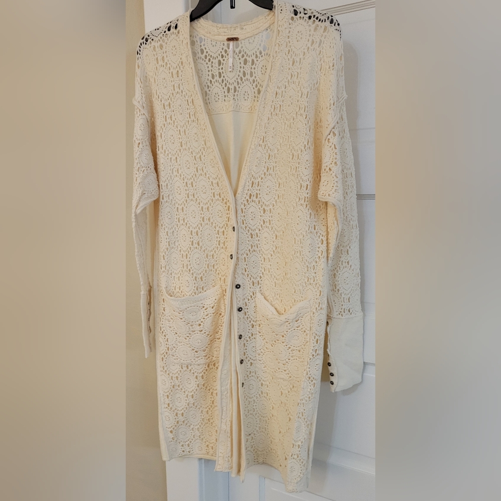 Free People Cream Lace Cardigan Sweater Jacket Cover up Sz XS